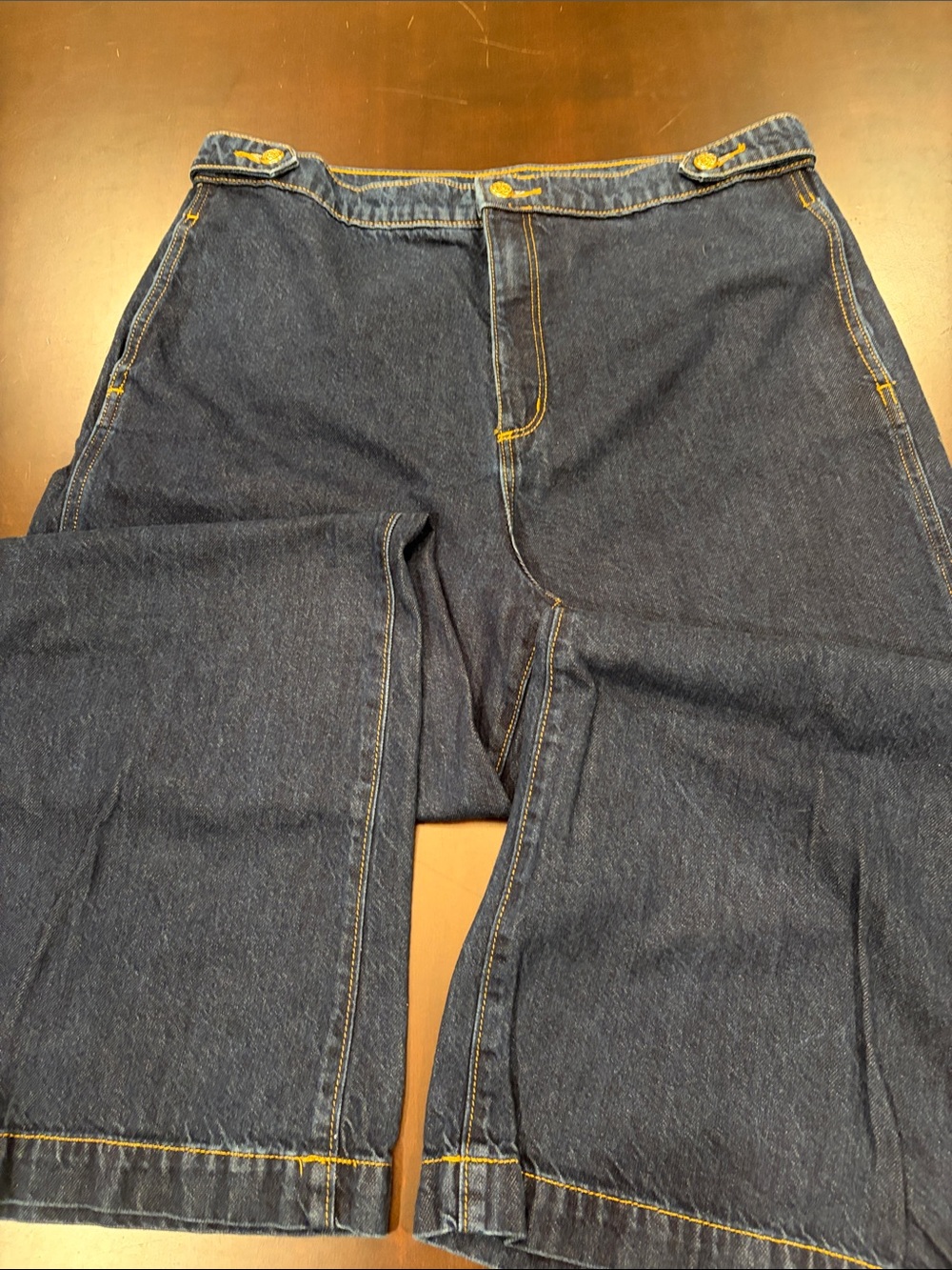LOFT Wide-Leg Dark Blue Denim Pants
